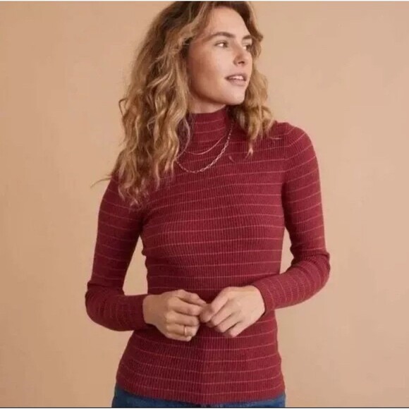 Marine Layer Chamonix Striped Mock Neck Turtleneck Women's Size Small - Picture 1 of 8